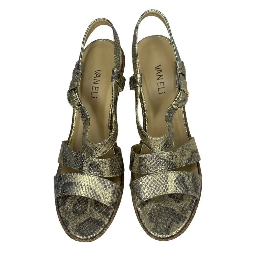VANELi Gold Metallic Snakeskin Wedge Sandals  Size 9 1/2